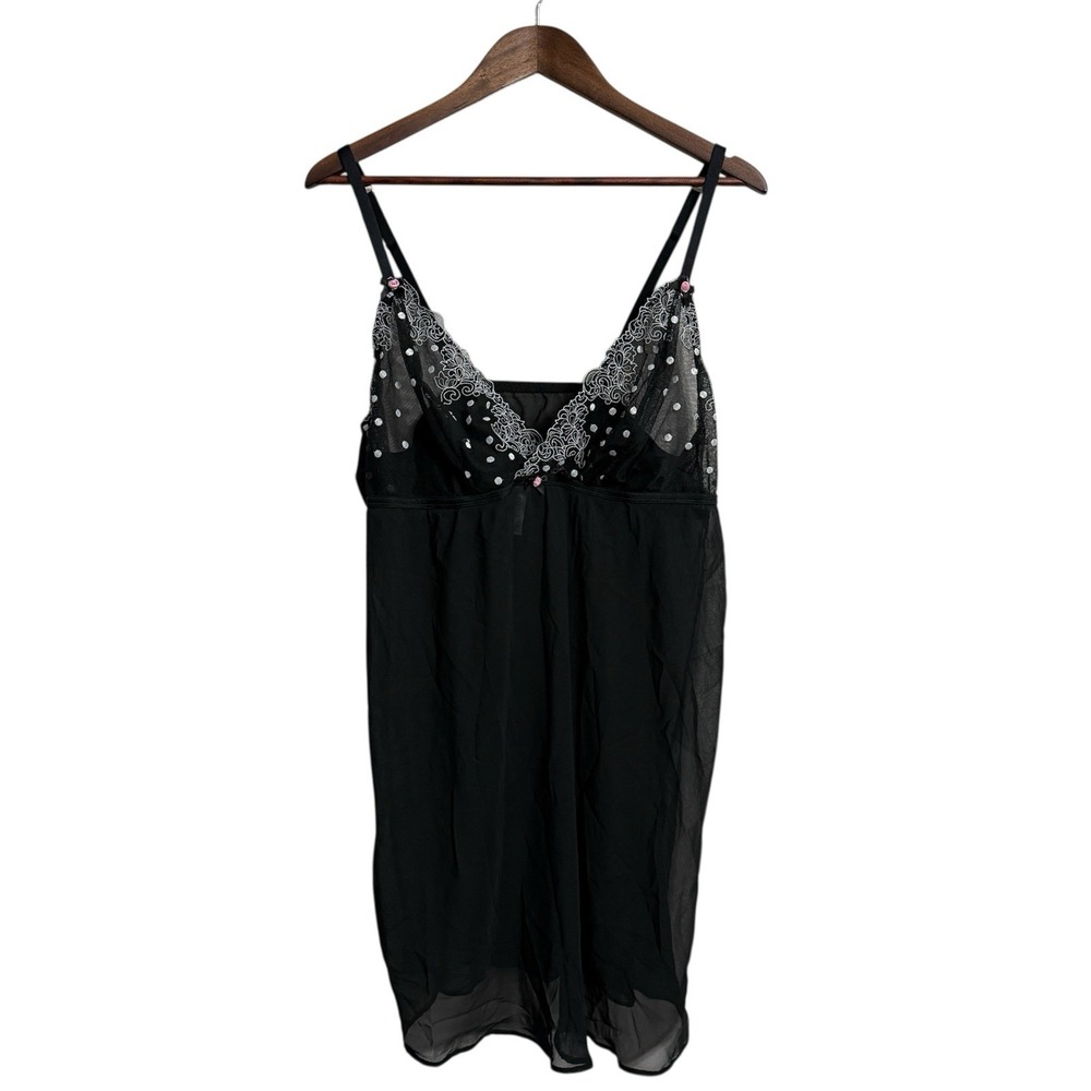 Cacique babydoll lingerie women's 18/20 black sexy feminine romantic sheer dots - Picture 1 of 8